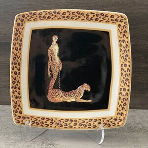 I.C.C. Italy Wild Cats Art Deco Inspired Exotic Woman  Jaguar 11" Square Plate